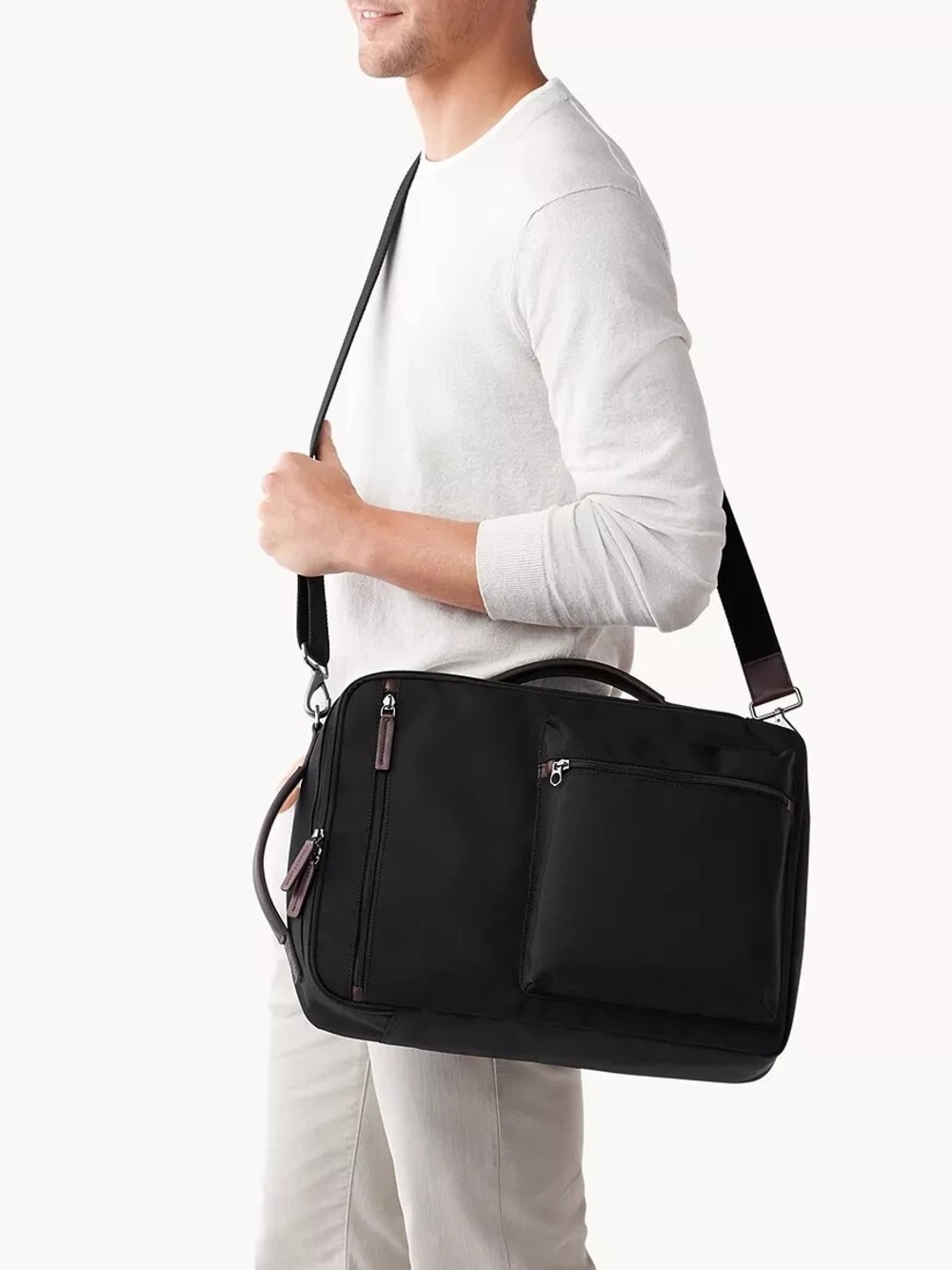 Fossil Buckner Commuter Convertible Backpack Black Nylon Bag